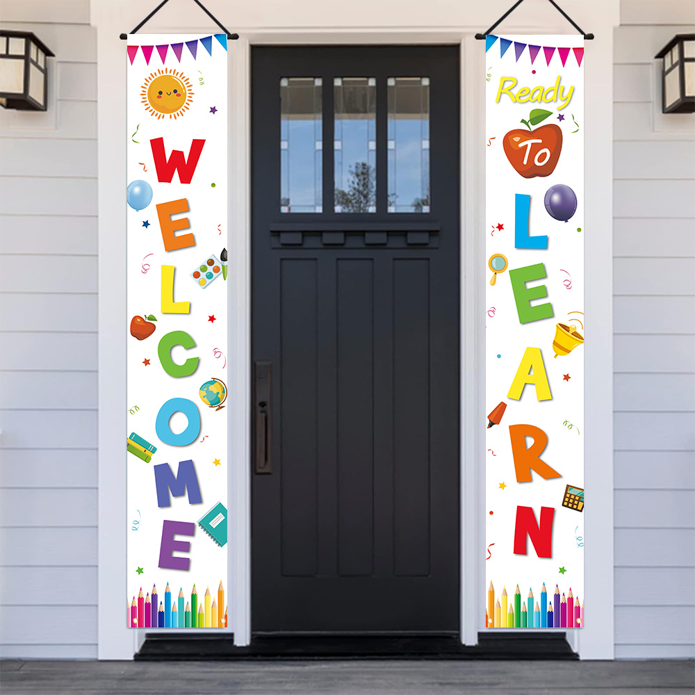 

Welcome Back To School Porch Banners - Durable Polyester, Ready-to-hang Decorative Flags For Indoor/outdoor Wall Decoration, Perfect For First Day Of School Celebrations