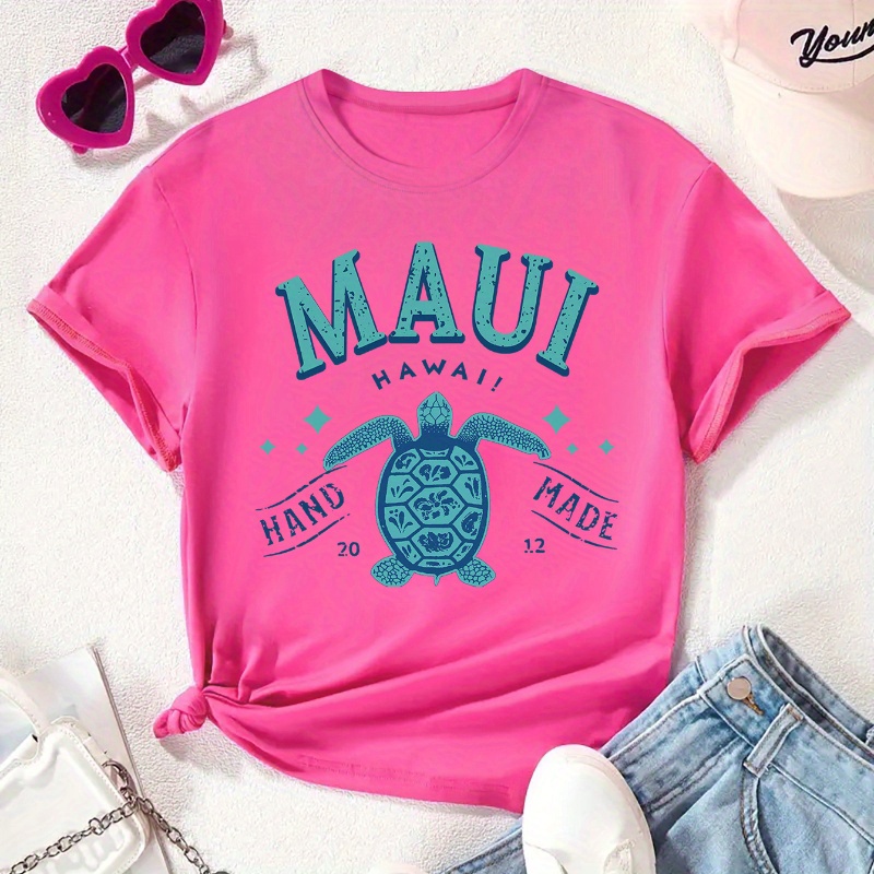 

Maui & Turtle Graphic Print Tee, Girls' Casual & Trendy Crew Neck Short Sleeve T-shirt For Spring & Summer, Girls' Clothes For Outdoor Activities