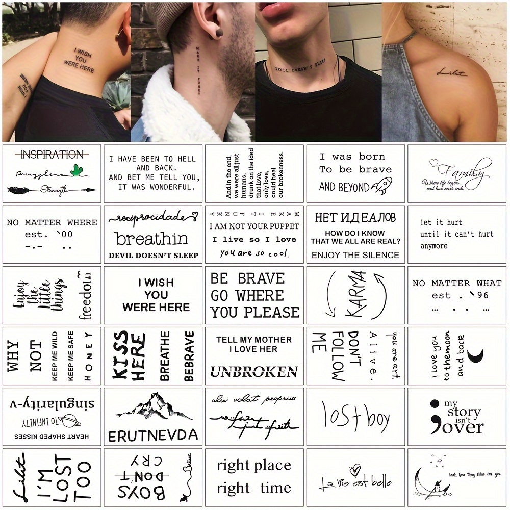 

30pcs English Phrase Temporary Tattoos For Men And Women, Waterproof Other Shape Body Art Stickers