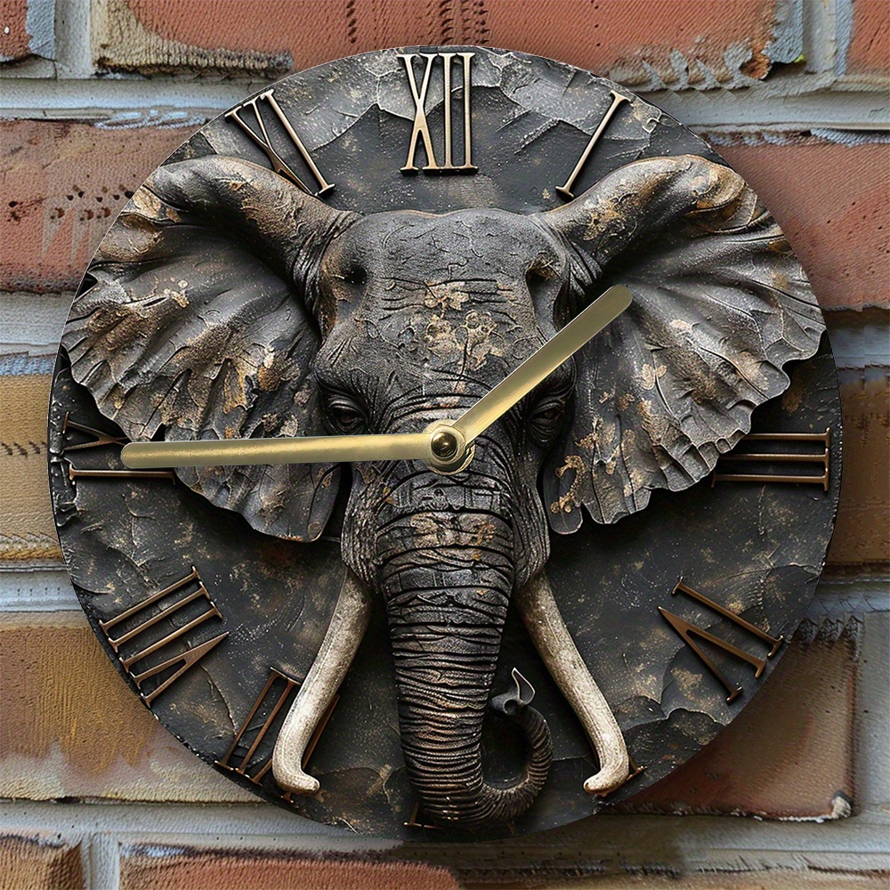

stylish Home" Silent 8x8" Aluminum Wall Clock With Elephant Design - Perfect For Diy Home Decor, Mother's Day & Halloween