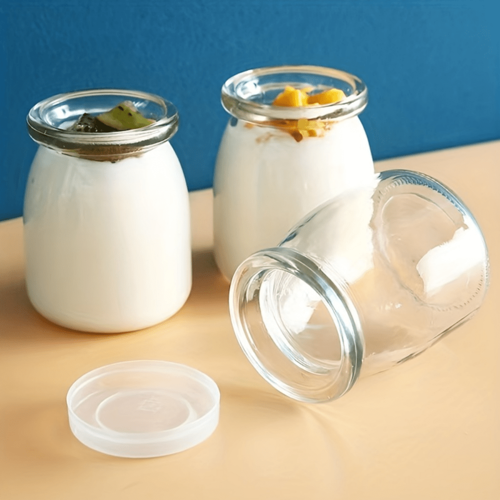 

easy-clean" 6-piece Glass Yogurt Containers With Lids - Heat Resistant, Dishwasher Safe, Airtight Seal For Freshness - Perfect For Yogurt, Pudding & More - Essential Kitchen Accessories
