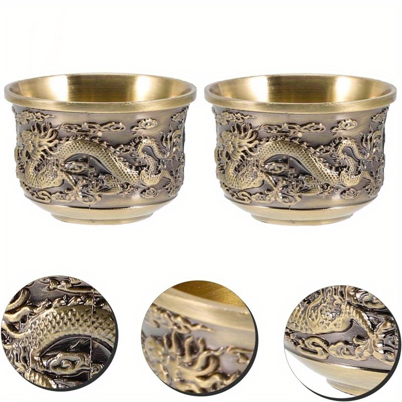

2pcs Dragon Cup And Phoenix Cup Personalized Shot Glasses Vintage Brandy Coffee Cup Shot Glass Vintage Chalice Zinc Alloy Office Shot Blasting Spirit