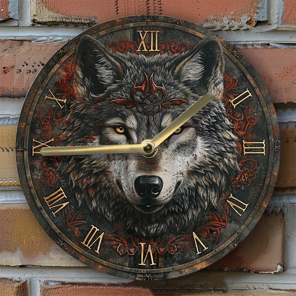 

Wolf-themed Silent Wall Clock - 8x8 Inch Aluminum, Diy Metal Decor For Kitchen & Boys' Room, Perfect Thanksgiving Gift