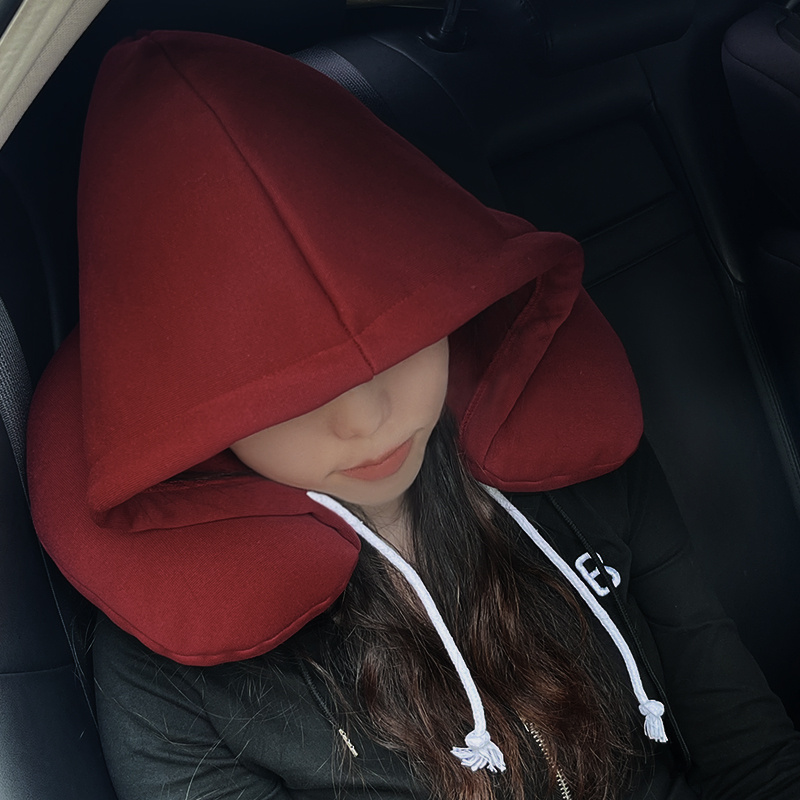 

1pc Travel Pillow, Particle Hooded U-shaped Pillow, Multifunctional Neck Pillow, Airplane Nap Hooded Neck Pillow