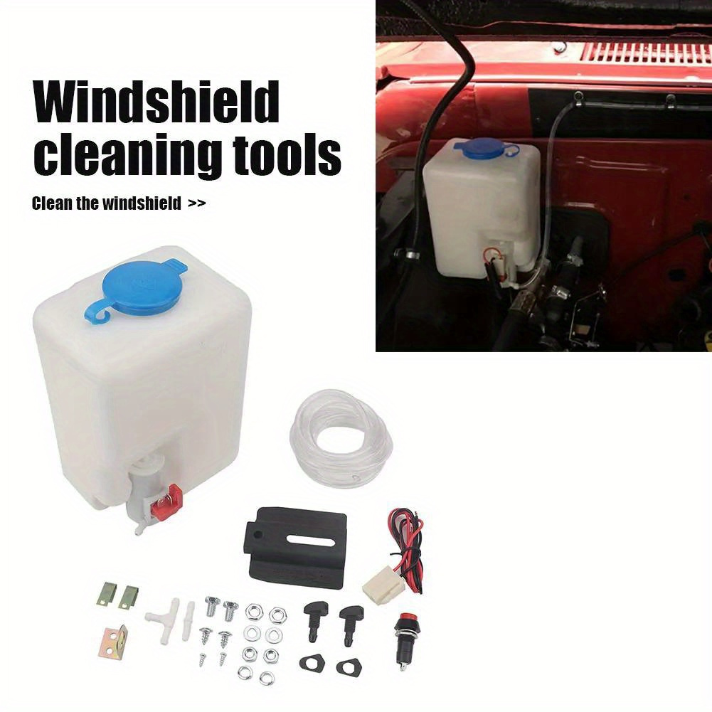 12v car windshield washer kit   abs metal 1 5l fluid reservoir with pump nozzle sprayer and mounting accessories details 3