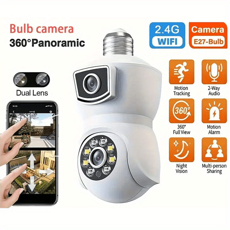 2 4g dual band wifi high definition e27 bulb camera with automatic tracking   night vision and two way audio easter gift christmas gift details 7