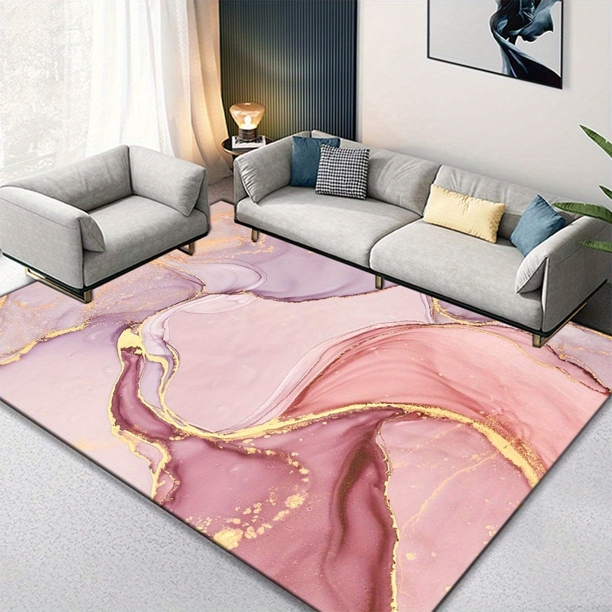 

Chic Pink Marble 3d Area Rug - Perfect For Living Room, Bedroom, And Outdoor Decor | Hand Washable Polyester Floor Mat Carpet For Living Room Rug For Living Room