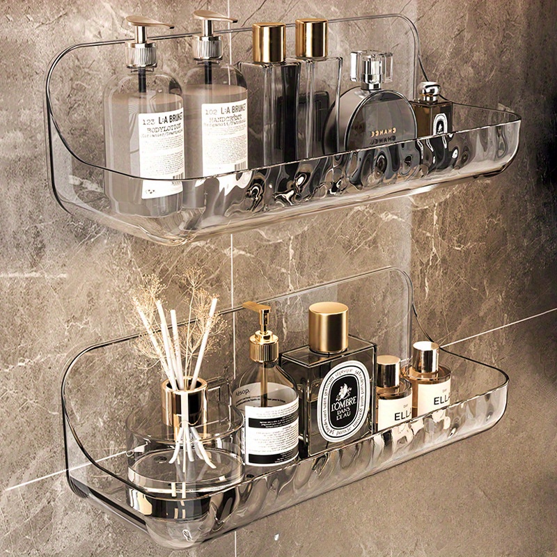 

compact" 1pc Acrylic Bathroom Storage Rack - Wall-mounted, No-drill Design For Cosmetics & Essentials