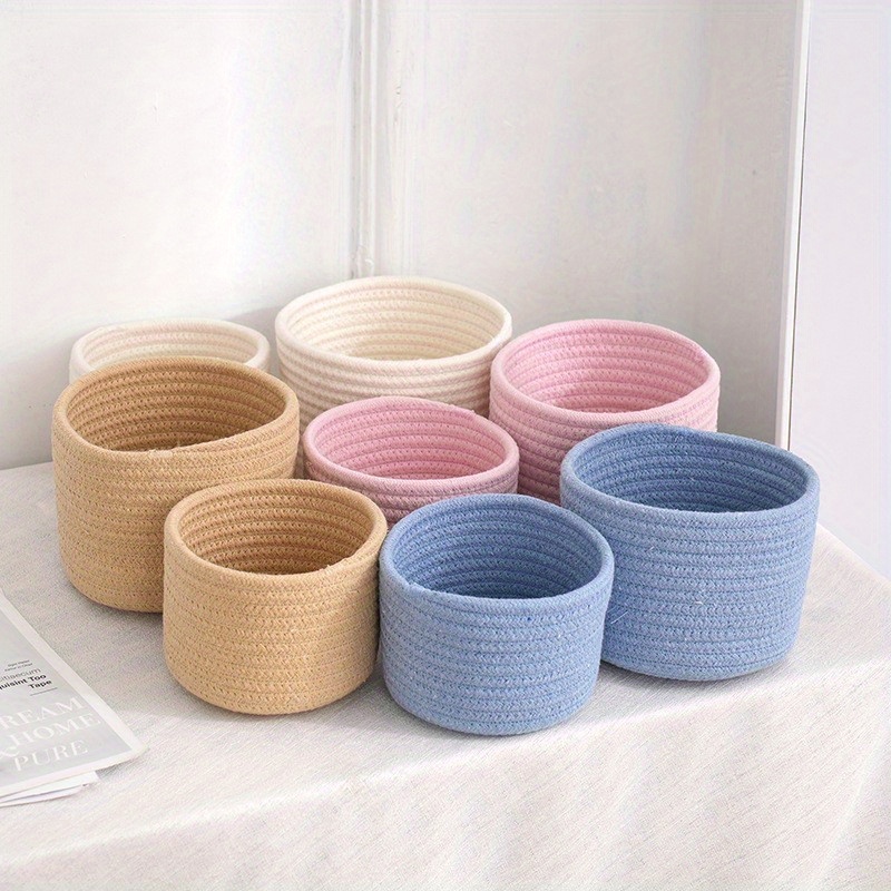 

1pc Hand-woven Cotton Desktop Organizer Basket - Multipurpose, No Handle Design For Keys, Wallets & Small Items Storage