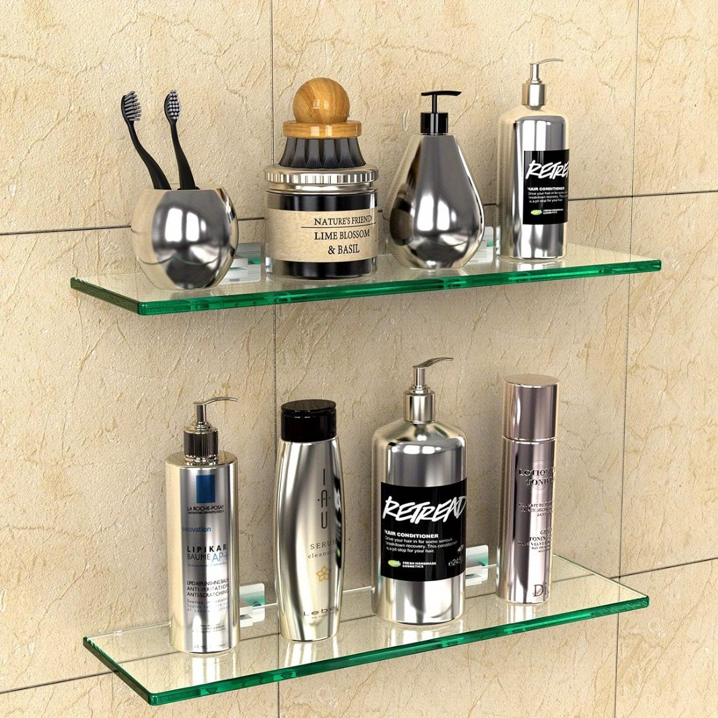 

2 Sets Glass Shelves For Bathroom, No Drilling Shower Caddy Glass Shelves For Wall Glass Bathroom Storage Organizer Shelf With Aluminum Bracket For Bathroom, Shower, Kitchen, Laundry