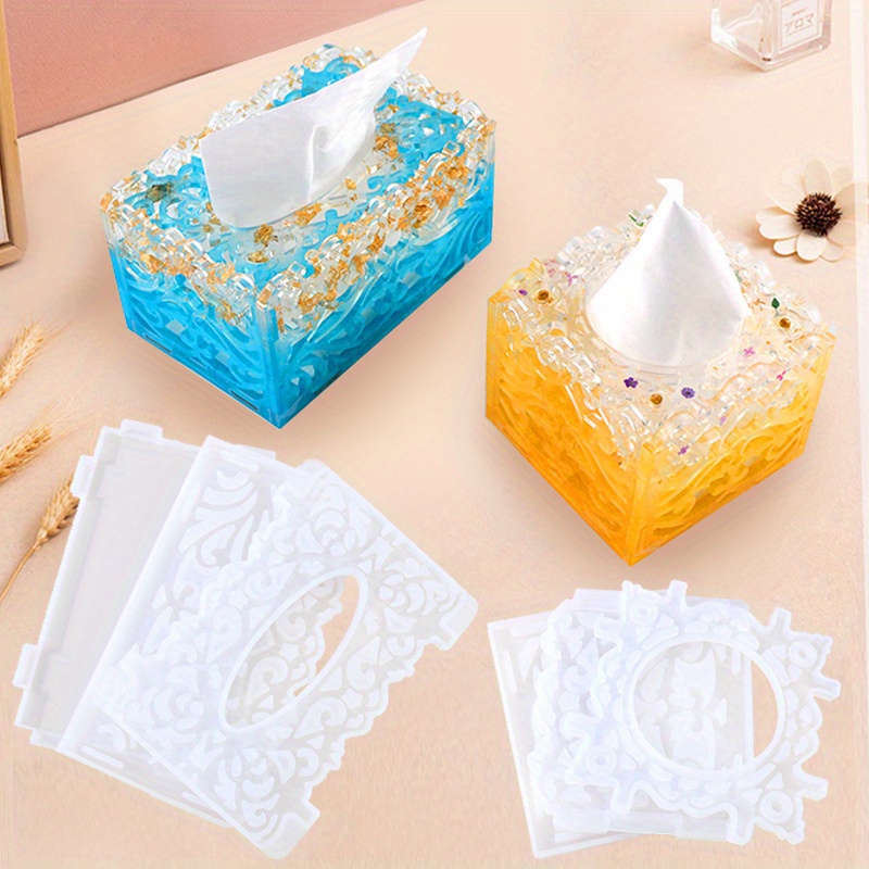 

12pcs/2set Hollow Pattern Tissue Box Silicone Resin Mold Craft Diy Mould Crystal Epoxy Resin Casting Molds Candle Concrete Molds