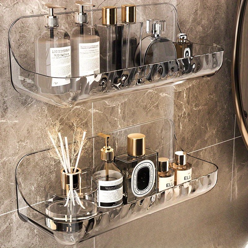 TEMU Acrylic No-drill Wall-mounted Storage Rack For Bathroom - Transparent, Perfect For Cosmetics & Washbasin Organization, Christmas/ Gift Decoration