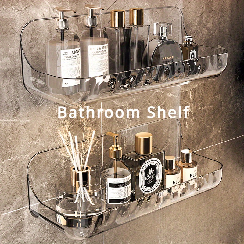 

Easy-install Acrylic Bathroom Shelf - No-drill Wall Mount For Cosmetics & Toiletries Storage, Perfect For Home Organization