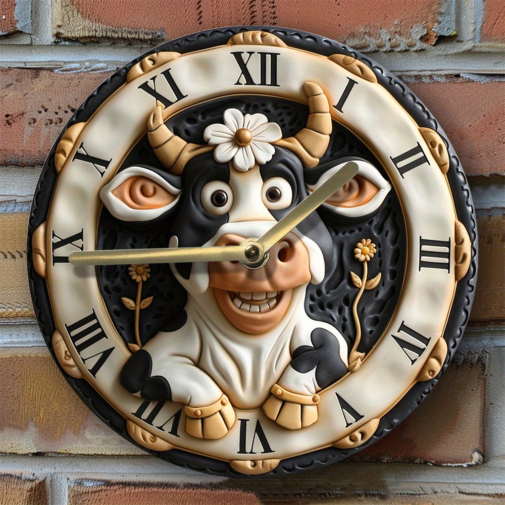 

Silent 8x8" Aluminum Wall Clock With Cow Design - Kitchen & Home Decor, Ideal Day Or Valentine's Gift