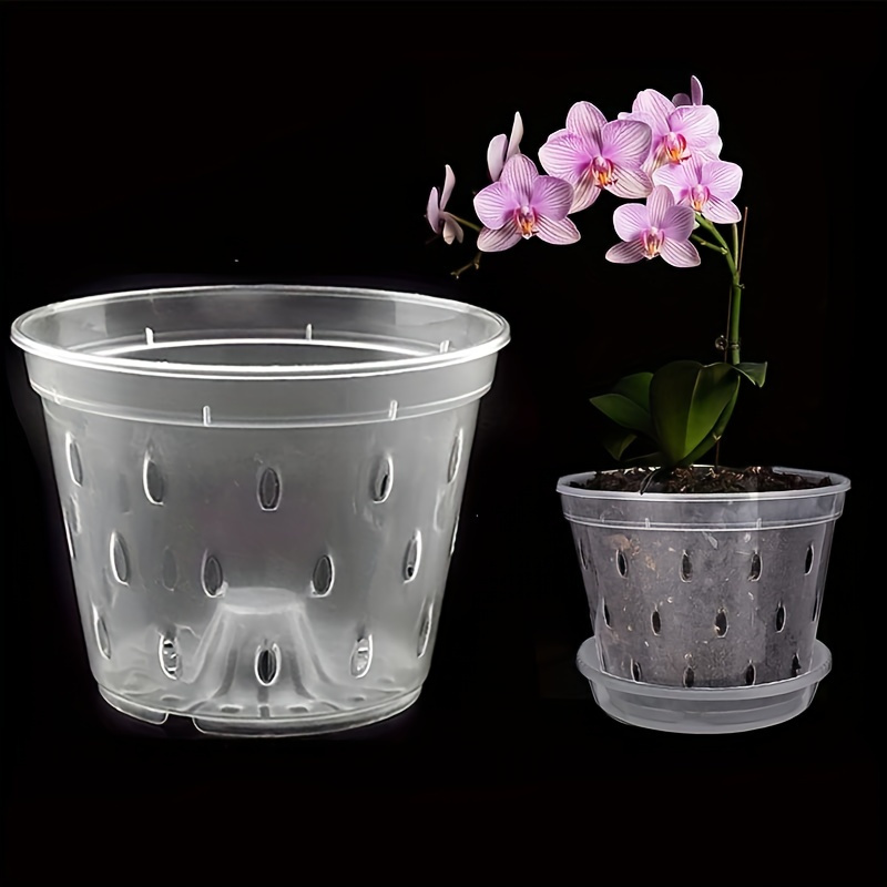 

1pc Modern Plastic Orchid Planter Pot With Saucer - 6.5 Inch Round Floor Mount With Drainage Holes For Repotting, & Water Drainage - Indoor & Outdoor Gardening Pot