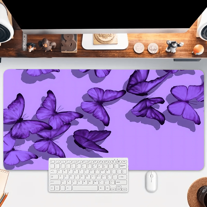 

Rubber Oblong Mouse Pad With Purple Butterfly Design - Large Non-slip Desk Mat For Gaming And Office Use, Natural Rubber Material - Ideal Gift For Boyfriend/girlfriend