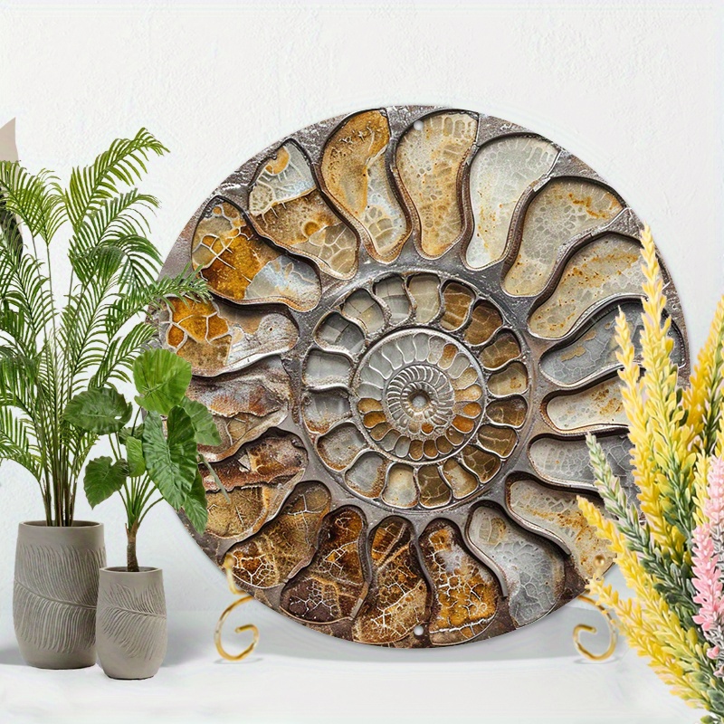 

Natural Ammonite Fossil Aluminum Wall Art - 8"x8" | Durable & Uv Protected Metal Sign For Home, Bar, Cafe, Garage Decor | Easy To Hang