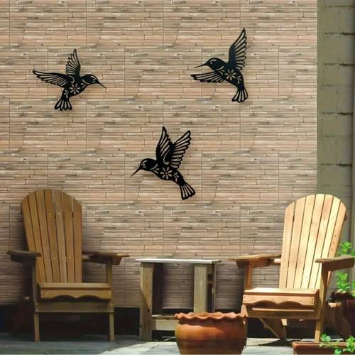 3pcs/set Black Simple Metal Hummingbird Silhouette Wall Decoration, Creative Iron Wall Hanging Home Decoration Crafts, Guest Room Decoration, Beauty Room Decoration, Bedroom Decoration, Home Decoration, House Decoration, Outdoor Garden Decor