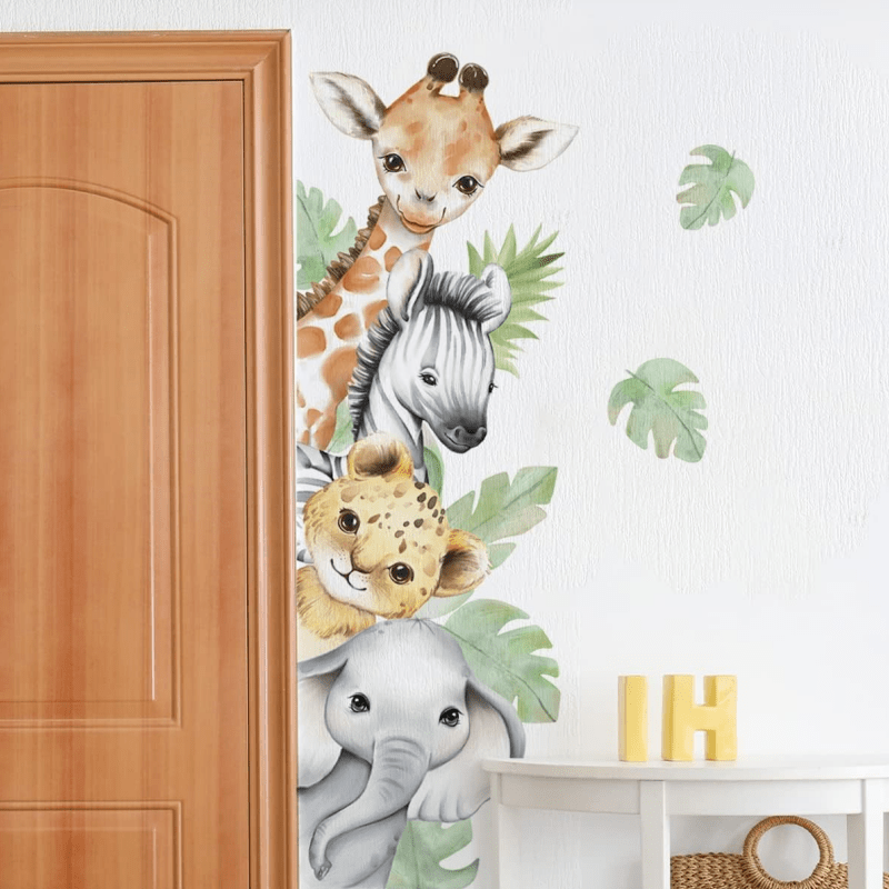 

Watercolor Jungle Animal Wall Stickers - Art Deco Style, Polyvinyl Chloride, Forest Animal Decals With Elephant, Lion, Monkey For Room, Playroom, Bedroom, Classroom Decor