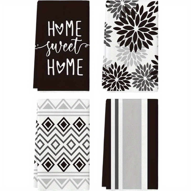 

4pcs, Modern Polyester Blend Dish Towels, Black Stripe & Boho Patterns, Soft Summer Kitchen Hand Towels, Home Sweet Home, Seasonal Bathroom & Kitchen Decor