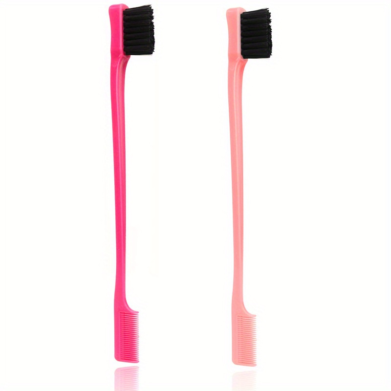 TEMU 2pcs Set Of Edge Control Hair Brushes - Dual-end Design, For Eyebrows And Hair Edges, Hair Edging Tool