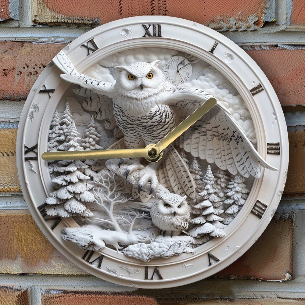 

Silent 8x8" Aluminum Wall Clock With Owl Design - Diy, 2d Effects, Perfect For Office & Thanksgiving Decor
