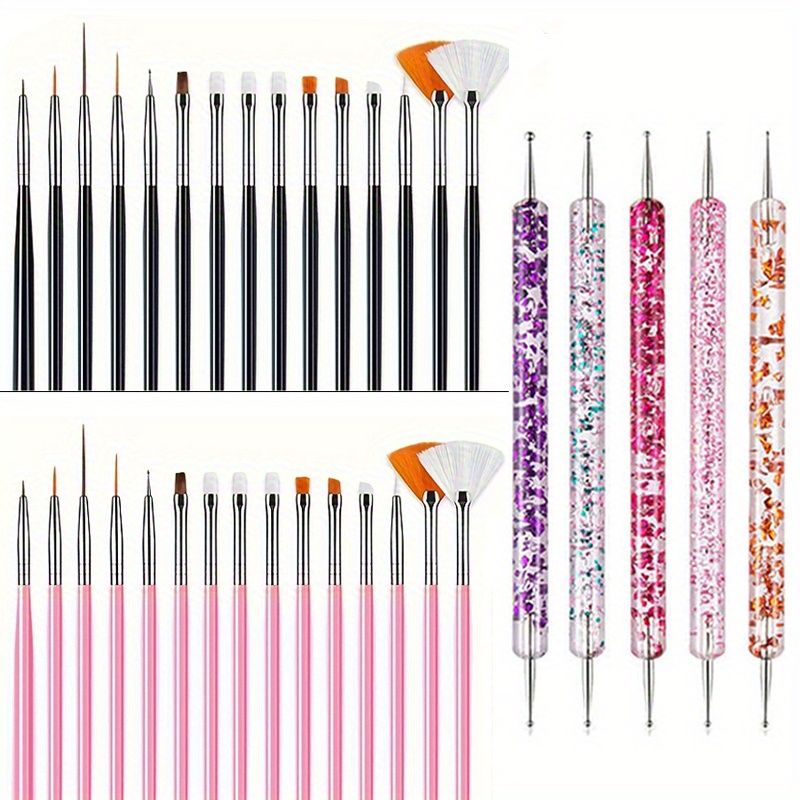 

20pcs Nail Art Brush Set For Design, Painting, Drawing, Carving, Dotting, And Manicure Tools - Unscented Acrylic Gel Uv Polish Liner And Silicone Pen Decorations