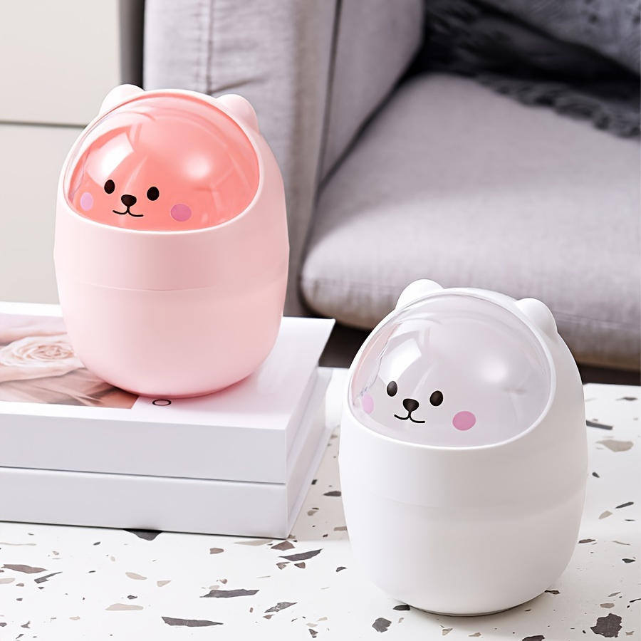 

1pc Cute Cartoon Mini Trash Can - Quiet Close, Multi-functional For Home, Office, Dorm & Car