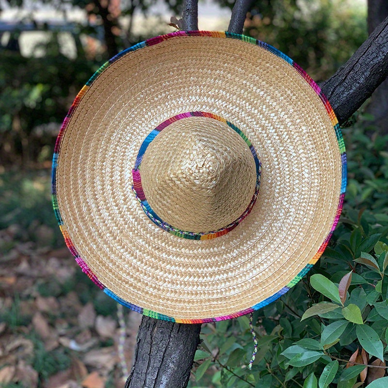 TEMU 1pc Halloween Christmas Ball Hat Carnival Mexican Straw Hat Colorful For Carnival Thanksgiving Party Costume