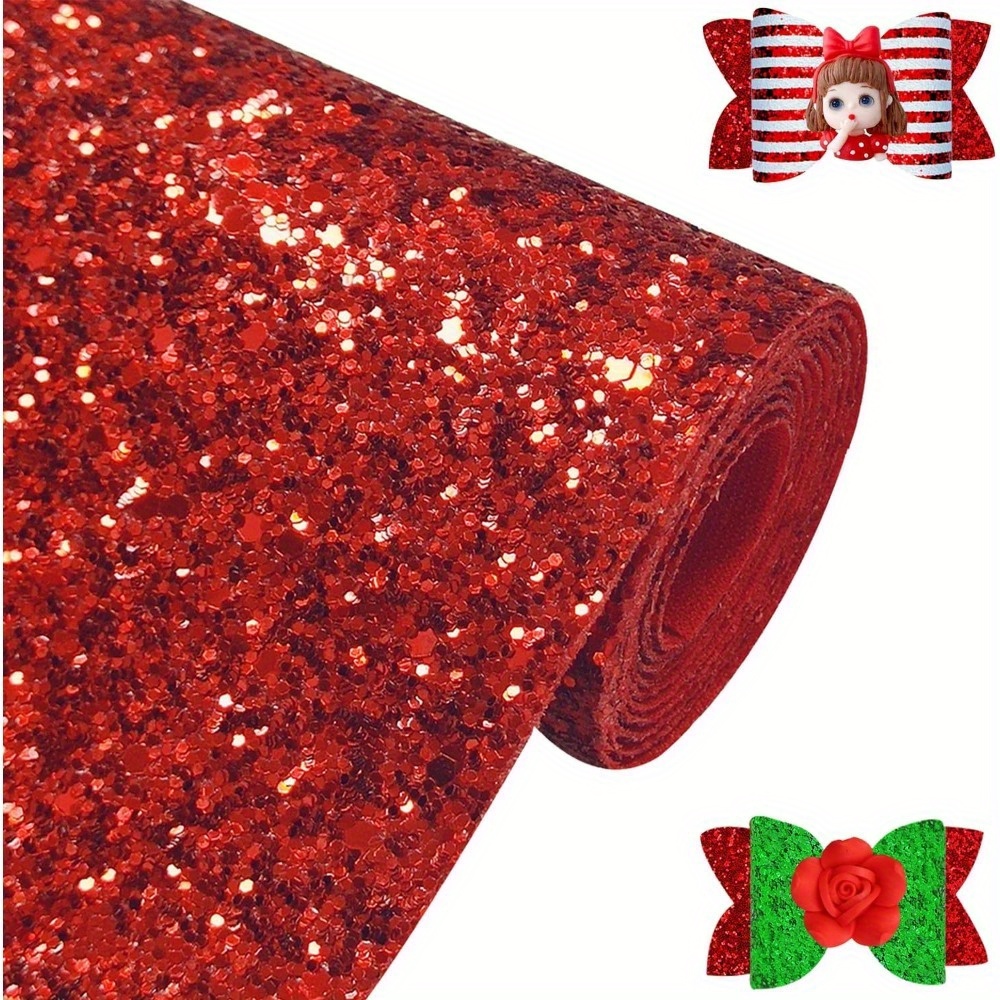TEMU 1 Rouleau de Tissu à Paillettes Épais Couleur Unie 12 X 52 Pouces, Sequins Scintillants en Similicuir pour Nœuds de Cheveux, Boucles d'Oreilles,