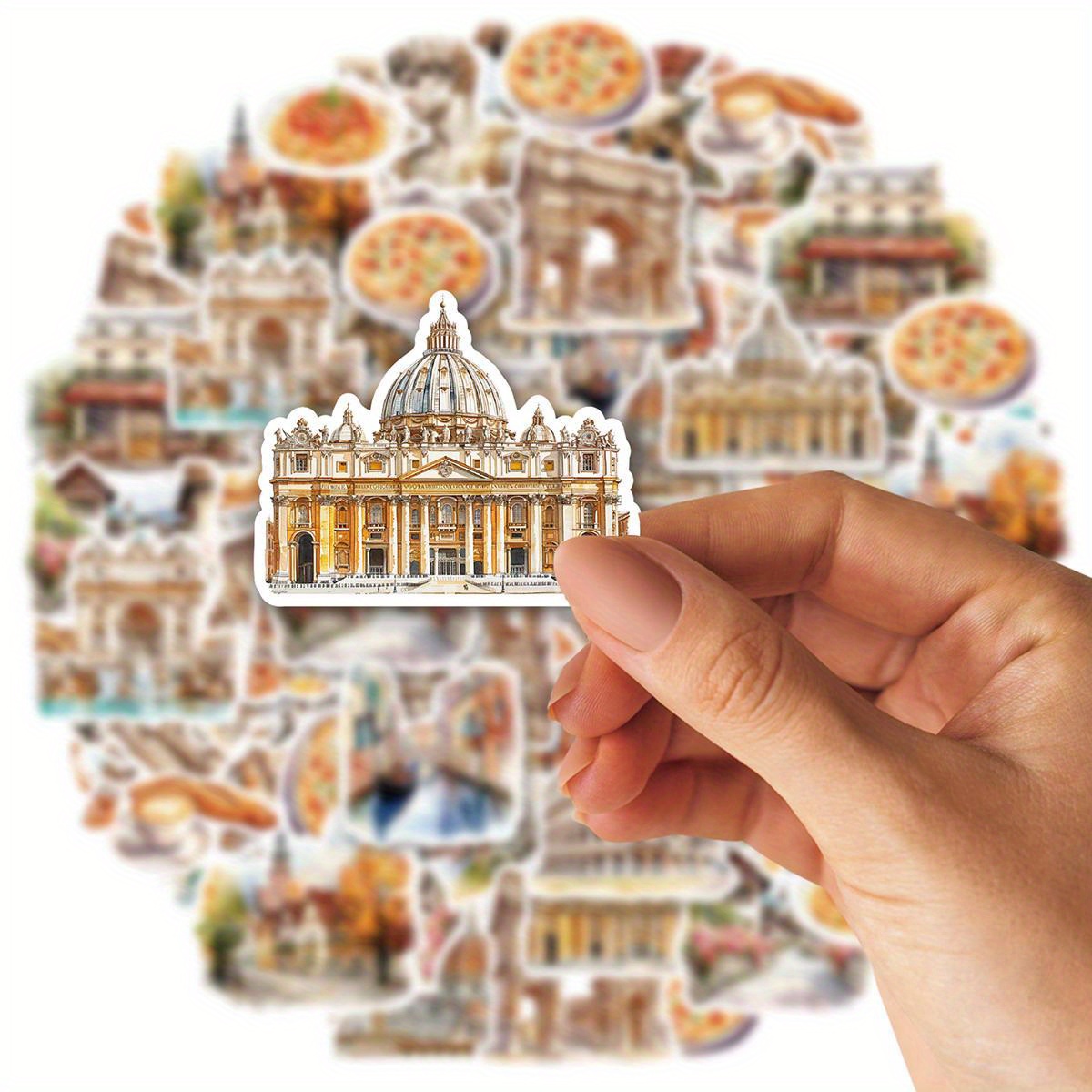 

30pcs European Landmarks And Cuisine Stickers Set - Vintage-inspired Waterproof Pet, Perfect For Scrapbooking, Diaries, And Diy Decor