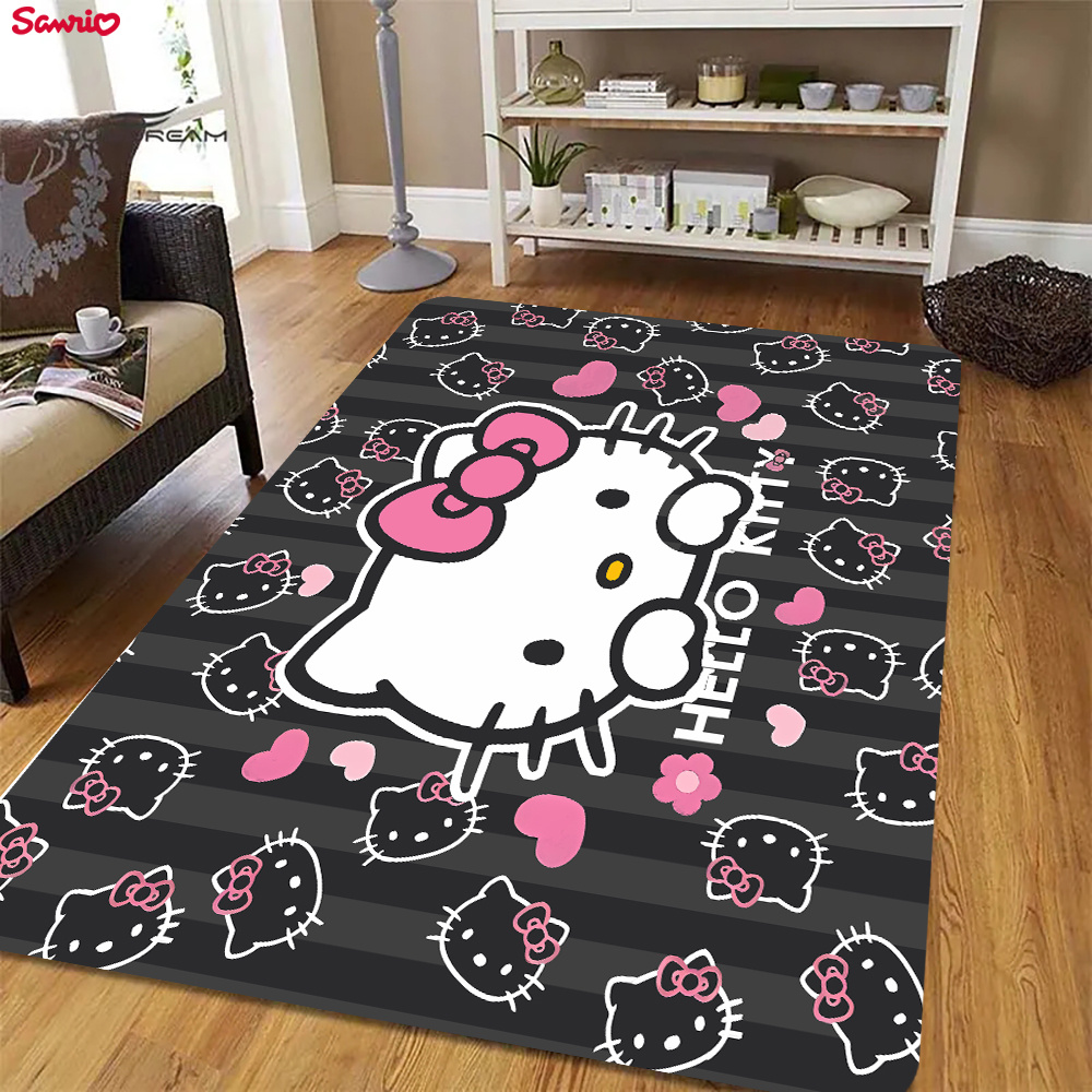 

Sanrio Hello Print Rug - Non-slip, Machine Washable Flannel With Polyester Backing, Ideal For Bathroom, Living Room, Bedroom, Laundry Room - Home Decor With Cute Cat Faces And Hearts, Entry Mat