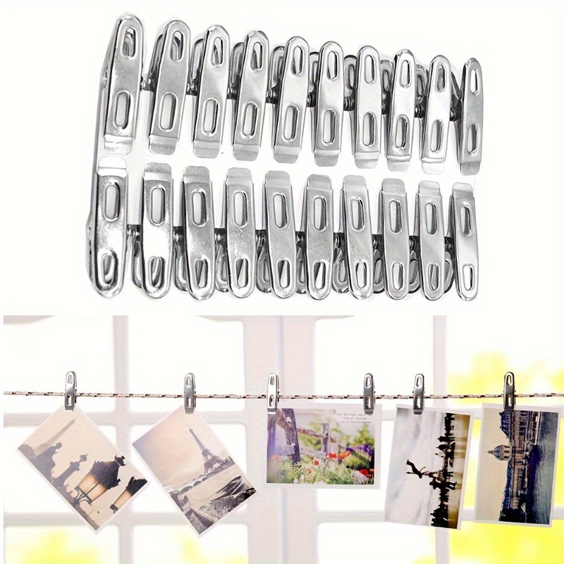 

secure Grip" 20-piece Heavy Duty Stainless Steel Clothespins - Versatile Metal Clips For Clothes, Socks, Food Sealing & Photos