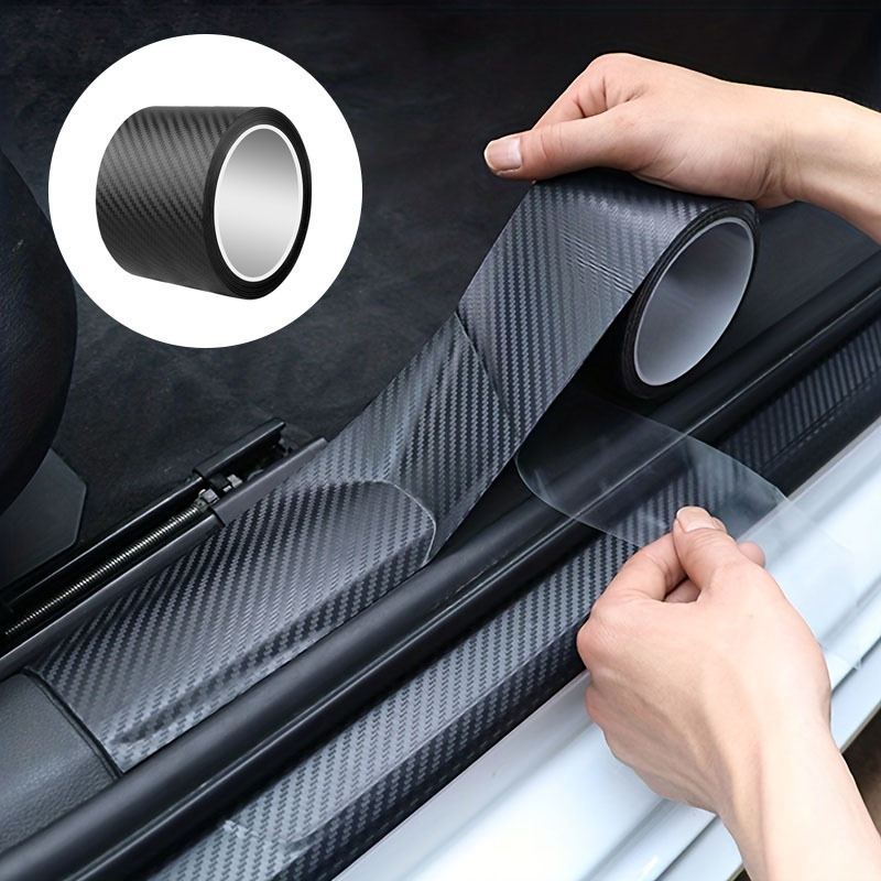 TEMU 1roll 3d Carbon Fiber Sticker Car Threshold Protective Film Anti Scratch Waterproof Matte Black Nano Sticker For Car Body