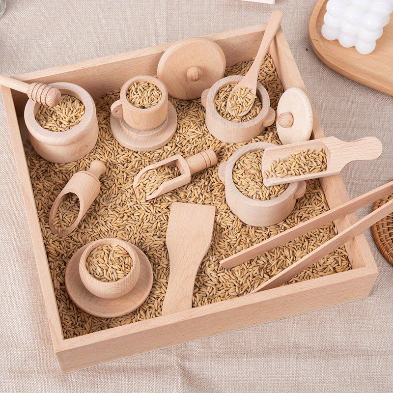

11pcs/set Of Montessori Sensory Enlightenment And Puzzle Simulated Kitchen Tea Set, Home Experience, Simulation Early Education Wooden Toys