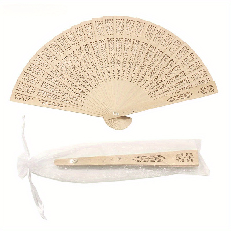

10pcs Sandalwood Bamboo Hand Fans - Folding Wooden Fan For Weddings, Parties, Gifts - No Electricity Required