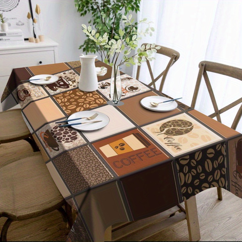 

1pc Coffee-themed Printed Tablecloth - Reusable, Dustproof & Washable For Kitchen And Dining Decor, Indoor/outdoor Use