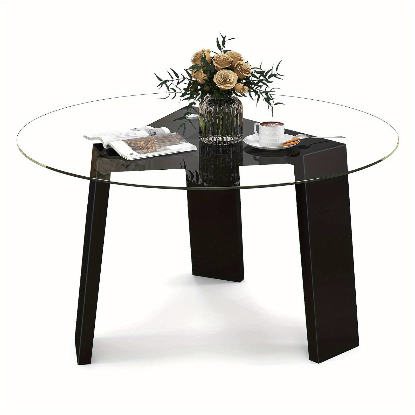 

Costway Round Coffee Table Modern Tempered Glass Top Accent Table W/transparent Tabletop