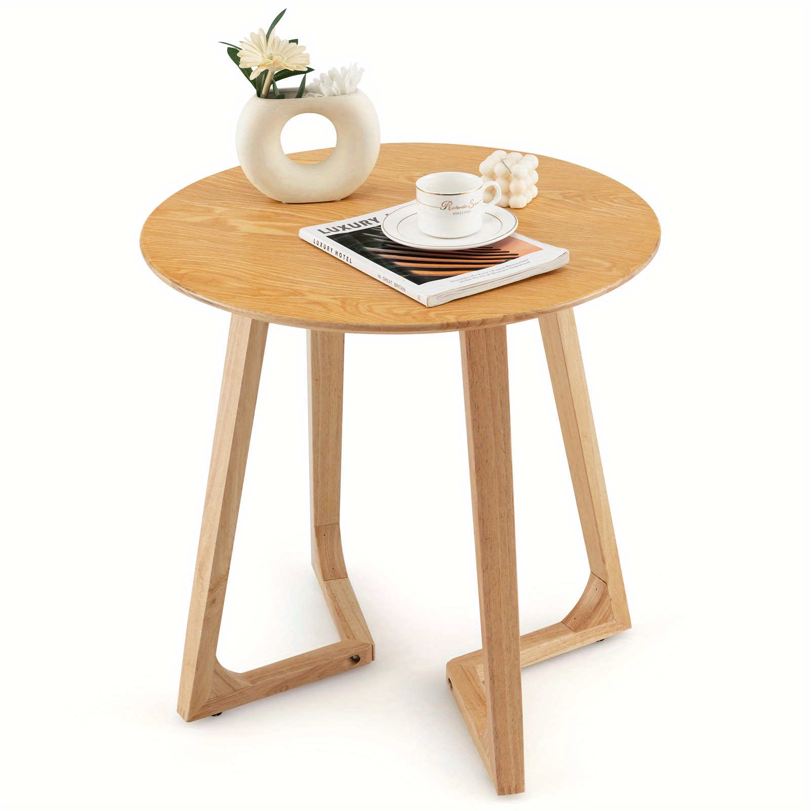 

Costway 24" Round Side Table Solid Rubber Wood End Table Beside Sofa&bed For Small Space
