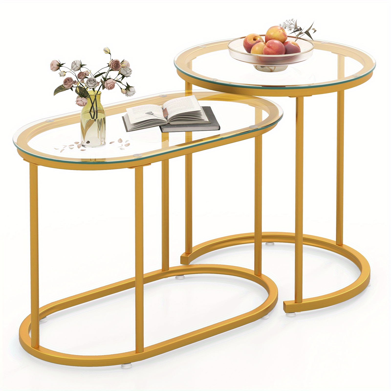 

Costway Nesting Coffee Table Set Of 2 W/ Tempered Glass Tabletop Heavy-duty Metal Frame