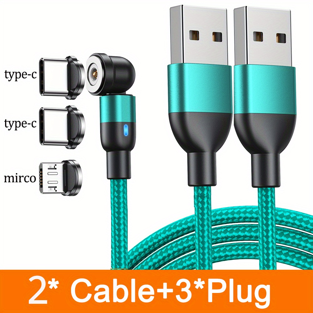Image of 2packs Magnetic Charging Cable, 540° Rotating Magnetic Phone Charger, 3-in-1 Magnetic Charger Cable Nylon Braided Magnetic Usb Cable,for Micro Usb/type- /2m/1m