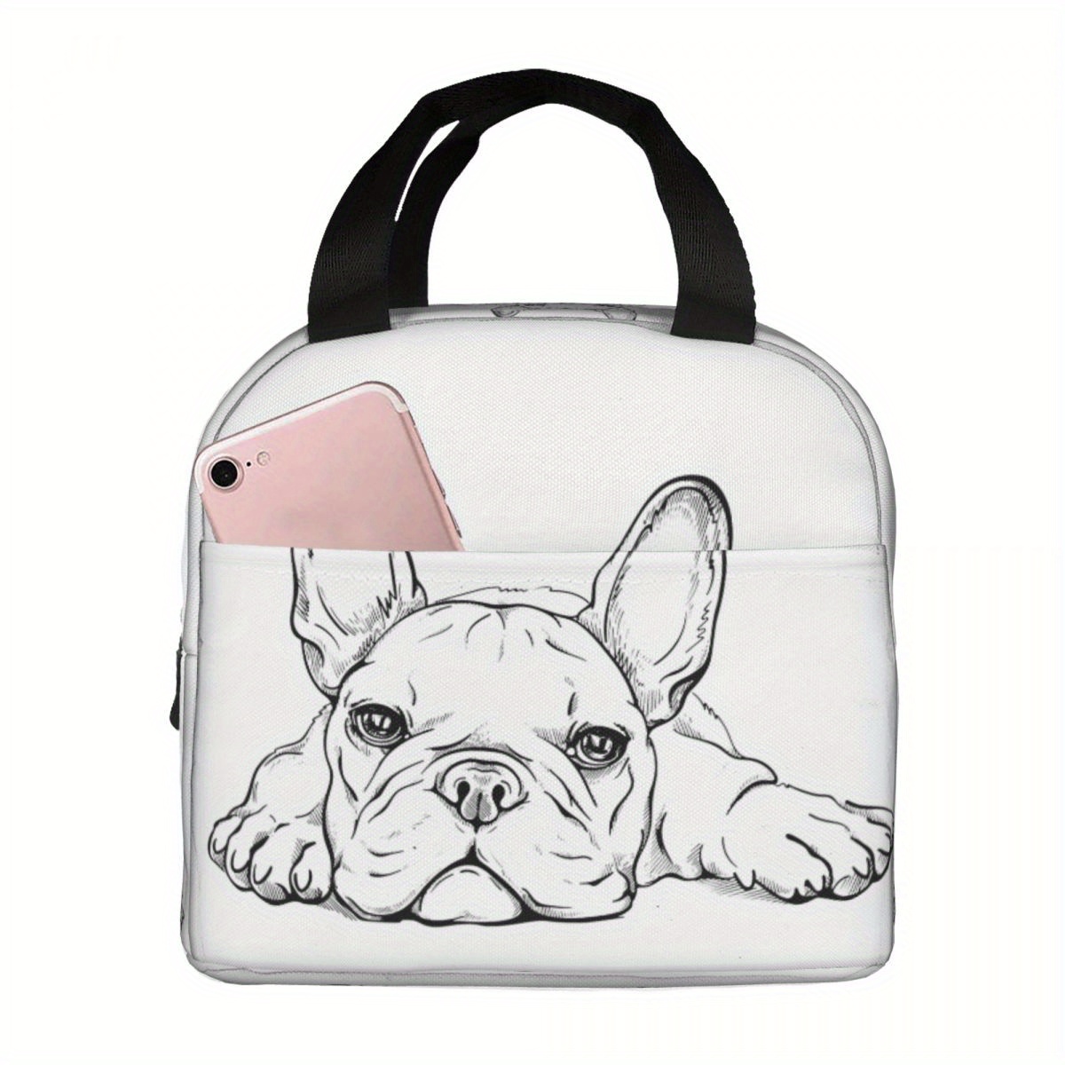 

French Bulldog Insulated Lunch Bag, Reusable Oxford Cloth Meal Tote For Women, Men, Boys, Girls - Portable Hand Washable Rectangle Lunch Box For Work, School, Picnic