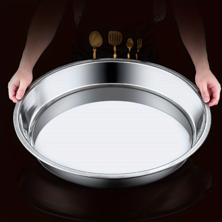 

3pcs Stainless Steel Round Plate Extra Large 34cm/13.3in Tray For Cold Noodles, Gongs, Rice Cakes, , Flat Plates, Baking And Cake Trays