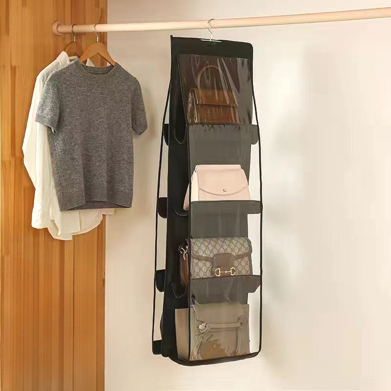 

Hanging Bag Organizer With Transparent Dust Cover - Canvas Double-sided Multi-layer Storage Rack For Various Room Types