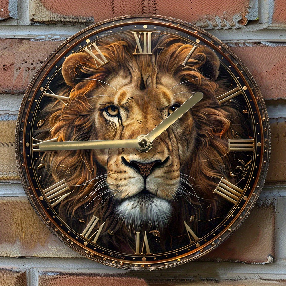 

1pc 8x8 Inch 2d Effects Silent Wall Clock Aluminum Metal Diy Clock Summer Office Decor Pet Lovers Decorations Lion Theme Decoration D232