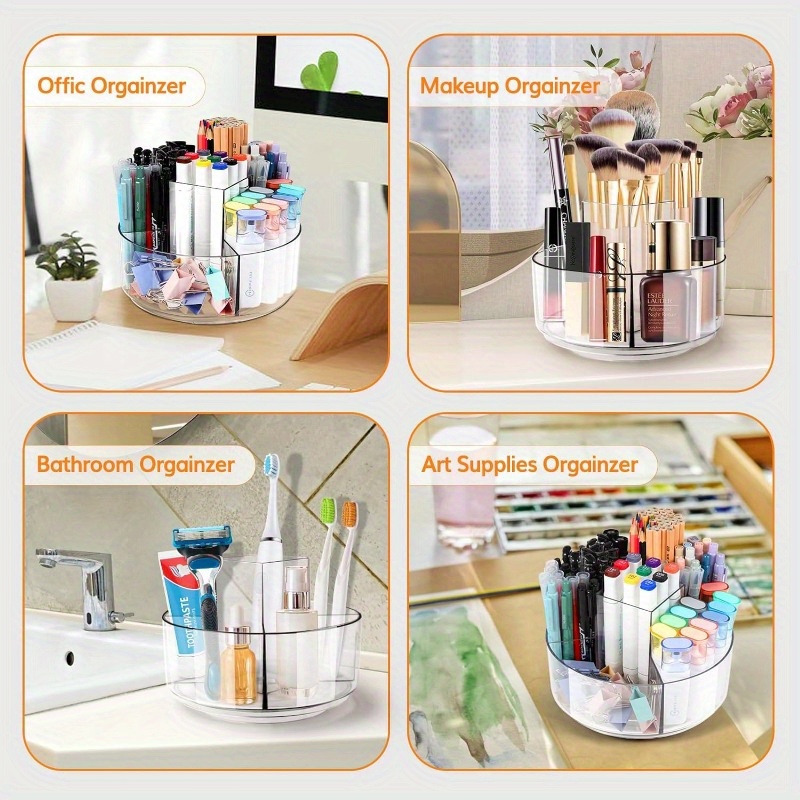 

360-degree Rotating Acrylic Desk Organizer - 5-slot Pen And Marker Holder Caddy For Office, Home, Or School