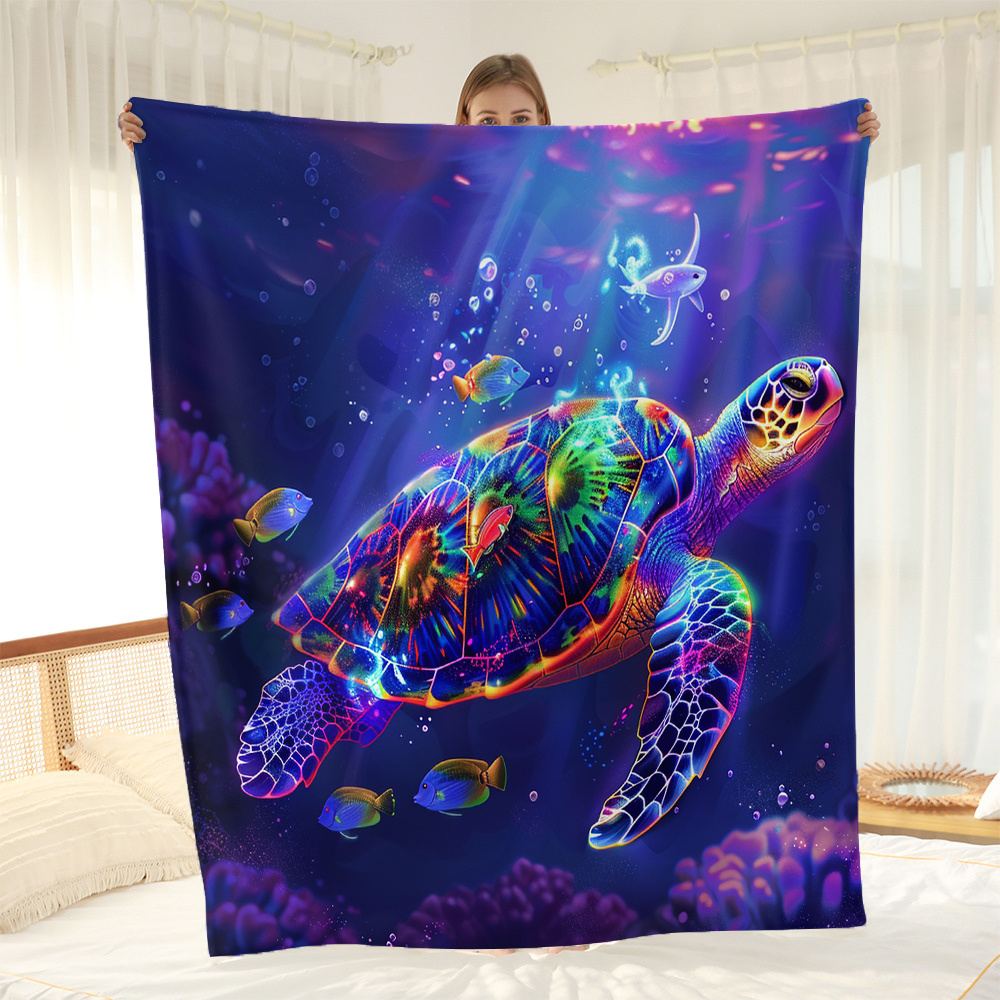 

Colorful Sea Turtle Flannel Throw Blanket - Soft, Warm & Versatile For Couch, Sofa, Office, And Travel - Perfect Gift