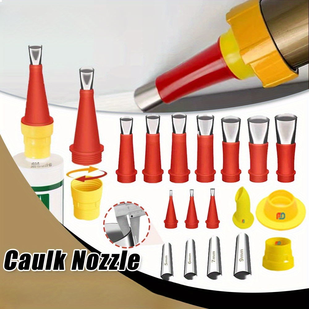 

7pcs Caulk Nozzle Applicator Stainless Steel Sealant Nozzle Kit With Base - Multi-size Caulking Tools For Window, Door, And Glass Sealing - Uncharged Plastic Tool Set Without Battery