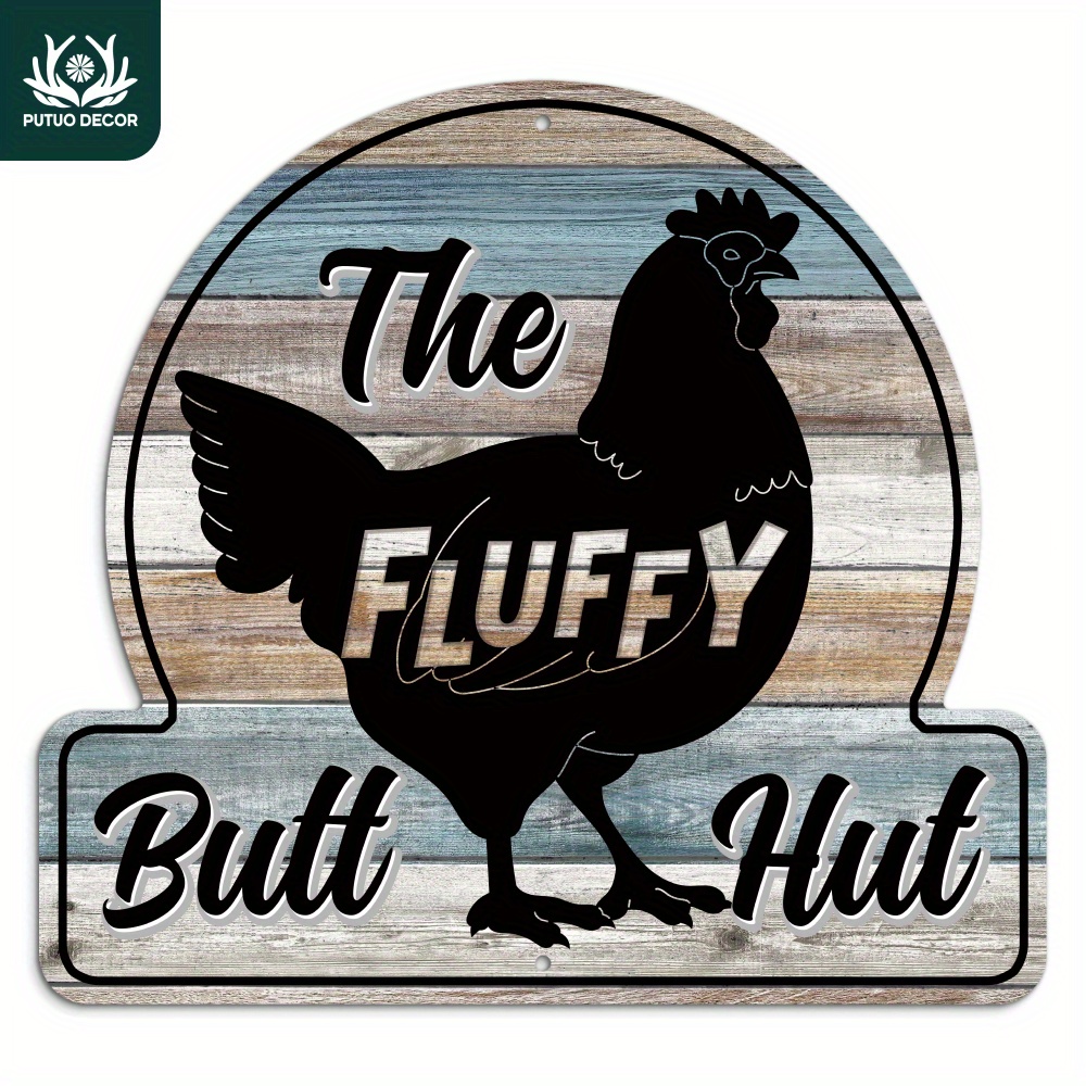 

1pc "the Fluffy Butt Hut" Chicken Wall Art, 11x12 Inch, Rustic Pvc Farmhouse Sign, Waterproof Outdoor/indoor Decor For Coop, Pheasantry Or Ranch, With Free Double-sided Stickers - Putuo Decor