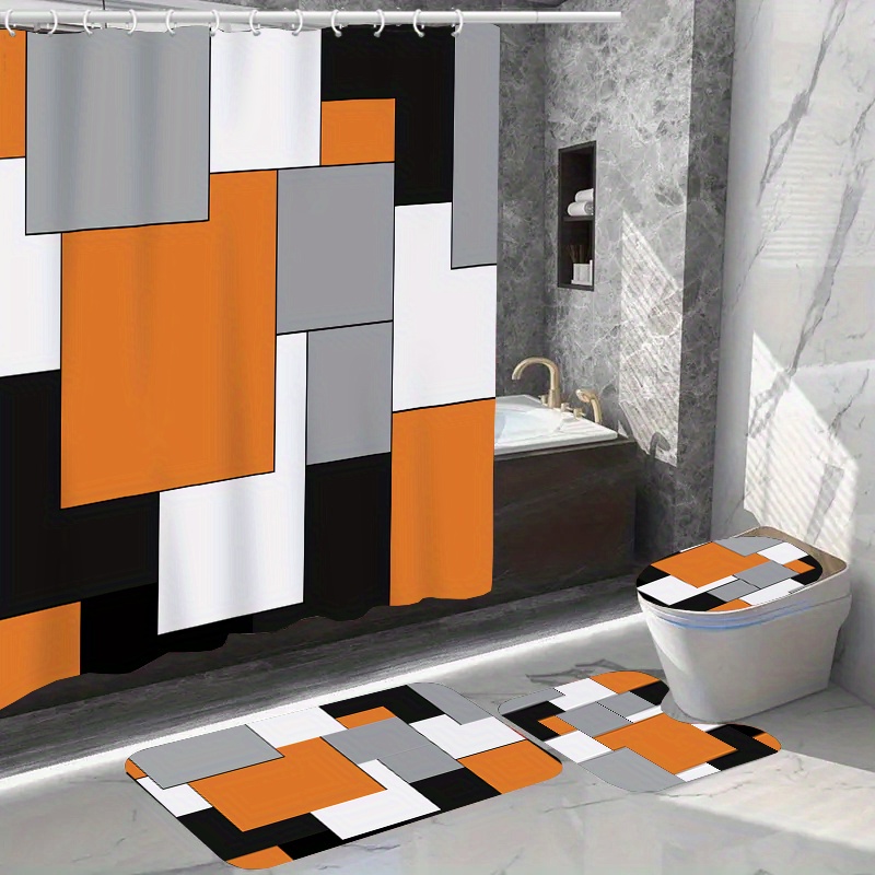 

Shower Curtain Set 12 , Bath Mat, U-shaped Rug & Lid - Polyester ,